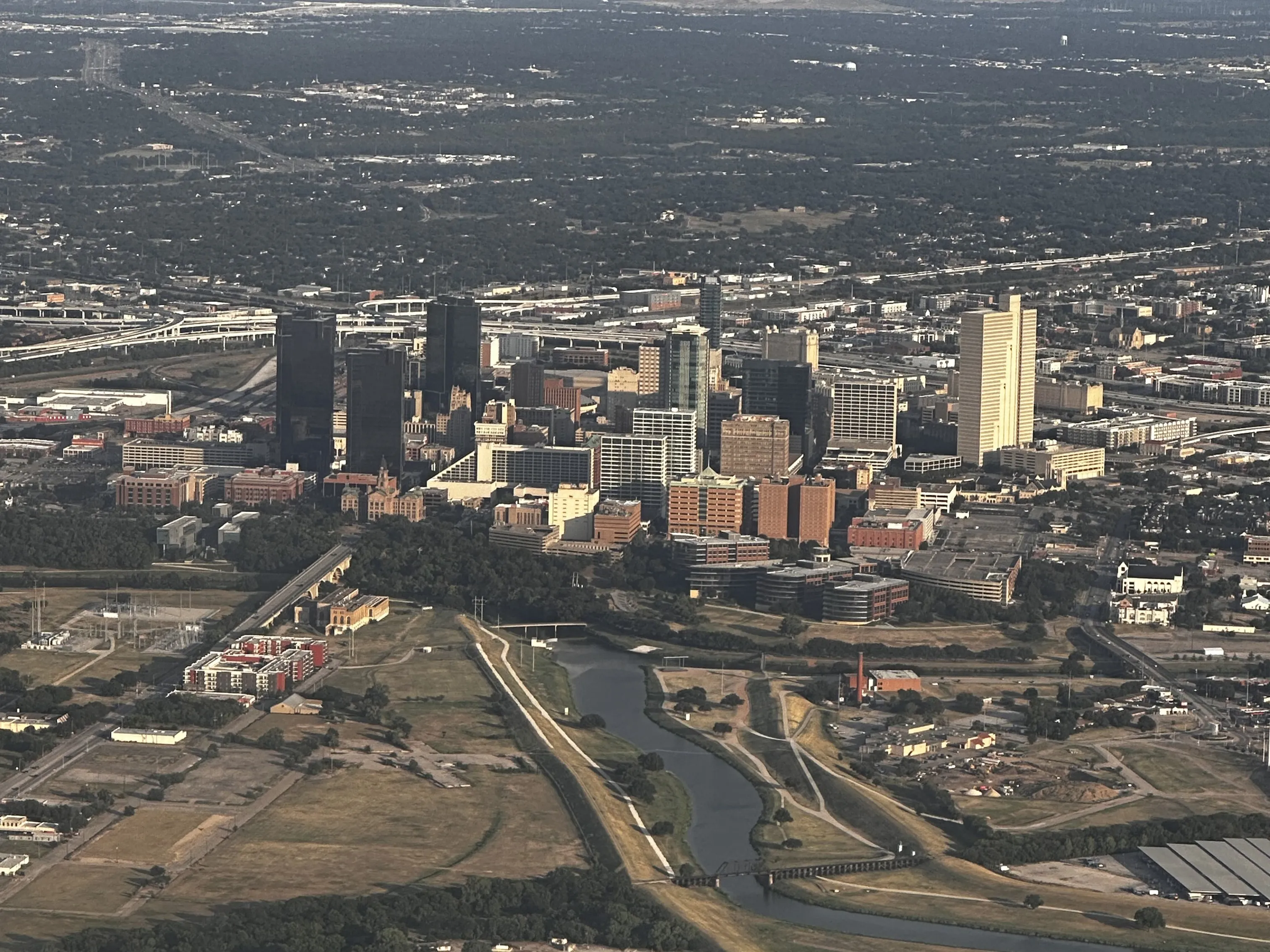 Pilot Rise Articles: AI in flight training at Pilot Rise - aerial view of Downtown Fort Worth