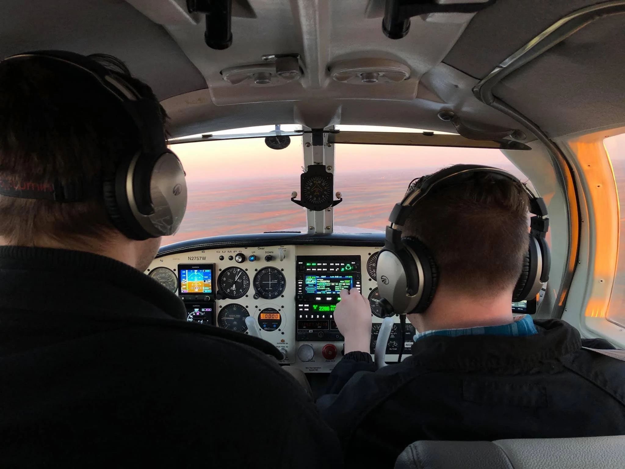 Can I Be a Pilot quiz hero image with Michael Forseth teaching in a Mooney cockpit at sunset